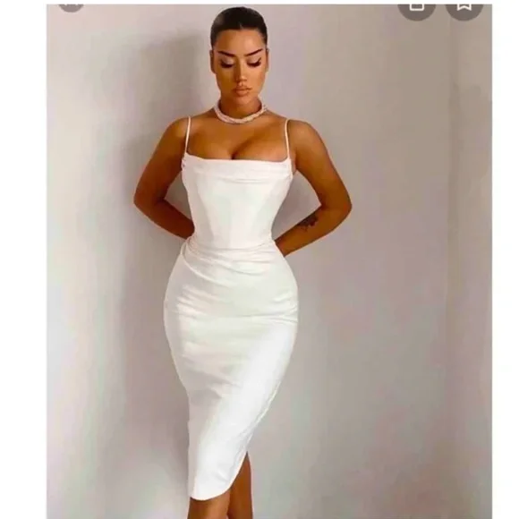 House of CB White Satin Anja Dress - Picture 4 of 5